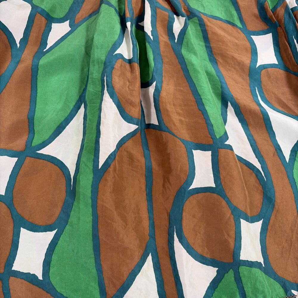 DIANE von FURSTENBERG 100% Silk Geometric Blouse Green Brown White Size 6 Chrty - Picture 9 of 9